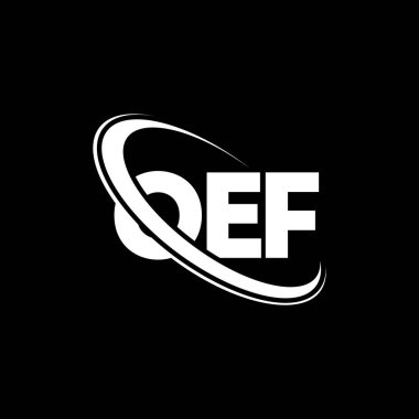 OEF logosu. OEF mektubu. OEF mektup logosu tasarımı. Çember ve büyük harfli monogram logosuyla birleştirilmiş OEF logosu. Teknoloji, iş ve emlak markası için OEF tipografisi.