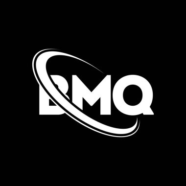 BMQ logosu. BMQ mektubu. BMQ harf logosu tasarımı. Çember ve büyük harfli monogram logosuna bağlı ilk harfler BMQ logosu. Teknoloji, iş ve emlak markası için BMQ tipografisi.