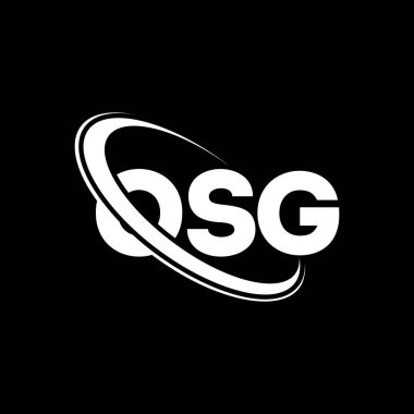 OSG logosu. OSG mektubu. OSG harf logosu tasarımı. Çember ve büyük harfli monogram logosuna bağlı OSG logosu. Teknoloji, iş ve emlak markası için OSG tipografisi.