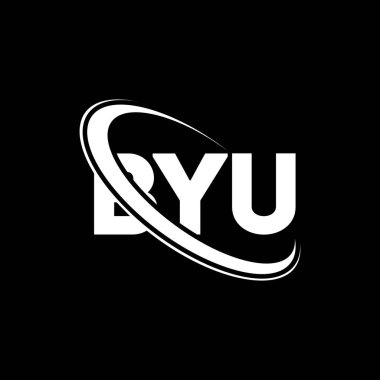 Byu logosu. Güle güle mektubu. Byu harf logosu tasarımı. Çember ve büyük harfli monogram logosuna bağlı baş harfler. Teknoloji, iş ve emlak markası için BYU tipografisi.