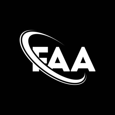 FAA logosu. FAA mektubu. FAA mektup logosu tasarımı. Çember ve büyük harfli monogram logosuna bağlı FAA logosu. FAA teknoloji, iş ve emlak markası tipografisi.