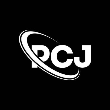 PCJ logosu. PCJ mektubu. PCJ harf logosu tasarımı. Çember ve büyük harfli monogram logosuyla birleştirilmiş PCJ logosu. Teknoloji, iş ve emlak markası için PCJ tipografisi.