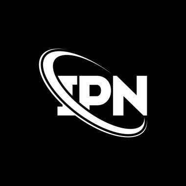 IPN logosu. IPN mektubu. IPN harf logosu tasarımı. Çember ve büyük harfli monogram logosuna bağlı ilk IPN logosu. Teknoloji, iş ve emlak markası için IPN tipografisi.