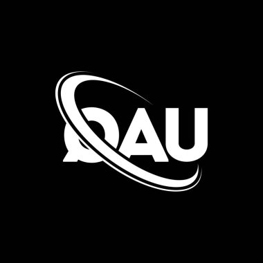 QAU logosu. QAU mektubu. QAU harf logosu tasarımı. Çember ve büyük harfli monogram logosuna bağlı baş harfler QAU logosu. QAU teknoloji, iş ve emlak markası tipografisi.