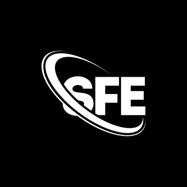 SFE logosu. SFE mektubu. SFE mektup logosu tasarımı. Çember ve büyük harfli monogram logosuna bağlı SFE logosu. Teknoloji, iş ve emlak markası için SFE tipografisi.
