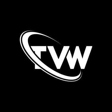 Televizyon logosu. Televizyon harfi. TVW harf logosu tasarımı. Çember ve büyük harfli monogram logosuna bağlı TVW logosu. Teknoloji, iş ve emlak markası için TVW tipografisi.