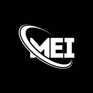 MEI logosu. MEI mektubu. MEI harf logosu tasarımı. Çember ve büyük harfli monogram logosuna bağlı ilk MEI logosu. Teknoloji, iş ve emlak markası için MEI tipografisi.