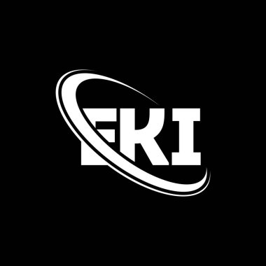 EKI logosu. EKI mektubu. EKI mektup logosu tasarımı. Çember ve büyük harfli monogram logosuyla birleştirilmiş EKI logosu. Teknoloji, iş ve emlak markası için EKI tipografisi.