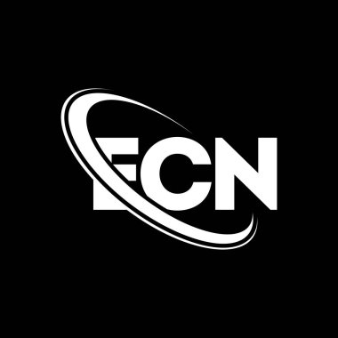 ECN logosu. ECN mektubu. ECN harf logosu tasarımı. Çember ve büyük harfli monogram logosuyla ECN logosunun baş harfleri. Teknoloji, iş ve emlak markası için ECN tipografisi.