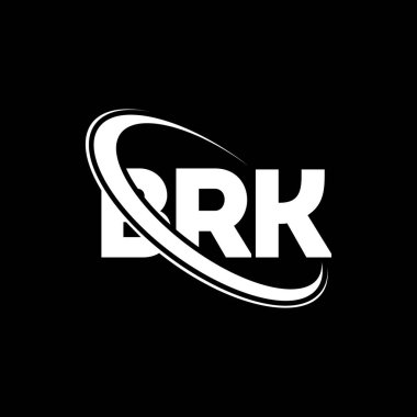 BRK logosu. BRK mektubu. BRK mektup logosu tasarımı. Çember ve büyük harfli monogram logosuyla birleştirilmiş BRK logosu. Teknoloji, iş ve emlak markası için BRK tipografisi.