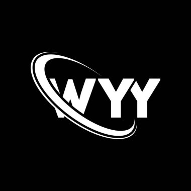 WYY logosu. WYY mektubu. WYY mektup logosu tasarımı. Çember ve büyük harfli monogram logosuyla birleştirilmiş WYY logosu. Teknoloji, iş ve emlak markası için WYY tipografisi.