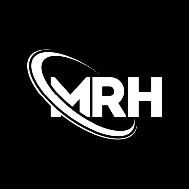 MRH logosu. MRH mektubu. MRH harfli logo tasarımı. Çember ve büyük harfli monogram logosuna bağlı MRH logosu. Teknoloji, iş ve emlak markası için MRH tipografisi.
