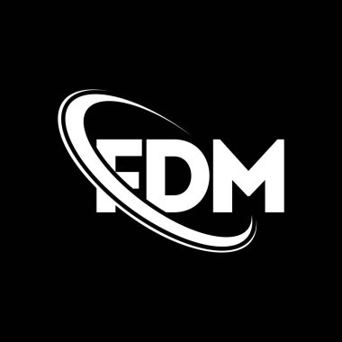 FDM logosu. FDM mektubu. FDM mektup logosu tasarımı. Çember ve büyük harfli monogram logosuna bağlı FDM logosu. Teknoloji, iş ve emlak markası için FDM tipografisi.