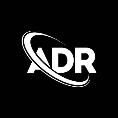ADR logosu. ADR mektubu. ADR harf logosu tasarımı. Çember ve büyük harfli monogram logosuna bağlı ADR logosu. Teknoloji, iş ve emlak markası için ADR tipografisi.