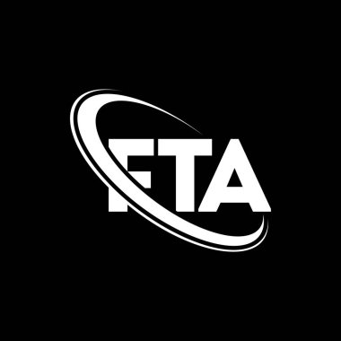 FTA logosu. FTA mektubu. FTA mektup logosu tasarımı. Çember ve büyük harfli monogram logosuna bağlı FTA logosu. Teknoloji, iş ve emlak markası için FTA tipografisi.