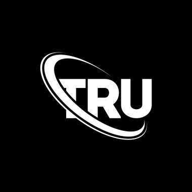 TRU logosu. TRU mektubu. TRU mektup logosu tasarımı. Çember ve büyük harfli monogram logosuna bağlı TRU logosu. Teknoloji, iş ve emlak markası için TRU tipografisi.