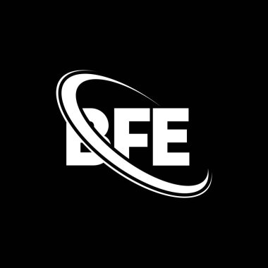 BFE logosu. BFE mektubu. BFE harfli logo tasarımı. Çember ve büyük harfli monogram logosuna bağlı BFE logosu. Teknoloji, iş ve emlak markası için BFE tipografisi.