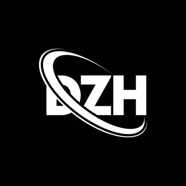 DZH logosu. DZH mektubu. DZH harf logosu tasarımı. Çember ve büyük harfli monogram logosuna bağlı baş harfler. Teknoloji, iş ve emlak markası için DZH tipografisi.