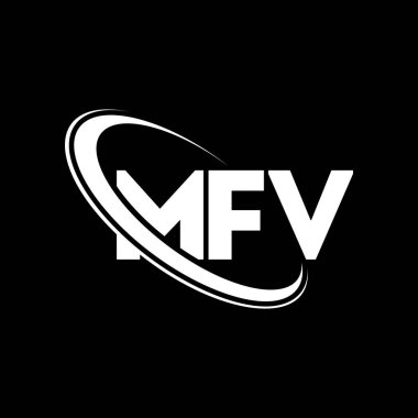 MFV logosu. MFV mektubu. MFV harf logosu tasarımı. Çember ve büyük harfli monogram logosuna bağlı baş harfler MFV logosu. Teknoloji, iş ve emlak markası için MFV tipografisi.