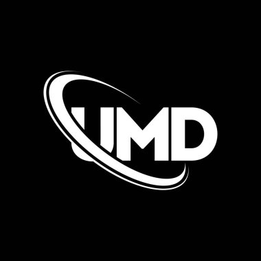 UMD logosu. UMD mektubu. UMD harf logosu tasarımı. Çember ve büyük harfli monogram logosuna bağlı ilk UMD logosu. Teknoloji, iş ve emlak markası için UMD tipografisi.