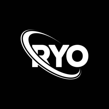 RYO logosu. RYO mektubu. RYO harf logosu tasarımı. Çember ve büyük harfli monogram logosuna bağlı RYO logosu. Teknoloji, iş ve emlak markası için RYO tipografisi.