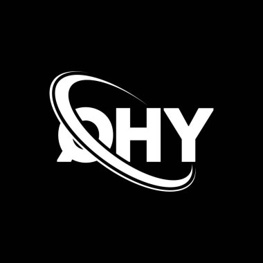 QHY logosu. QHY mektubu. QHY harf logosu tasarımı. Çember ve büyük harfli monogram logosuyla birleştirilmiş QHY logosu. Teknoloji, iş ve emlak markası için QHY tipografisi.