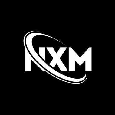 NXM logosu. NXM harfi. NXM harf logosu tasarımı. Çember ve büyük harfli monogram logosuna bağlı NXM logosu. Teknoloji, iş ve emlak markası için NXM tipografisi.