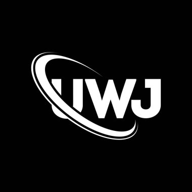 UWJ logosu. UWJ mektubu. UWJ harf logosu tasarımı. Çember ve büyük harfli monogram logosuna bağlı baş harfler UWJ logosu. Teknoloji, iş ve emlak markası için UWJ tipografisi.