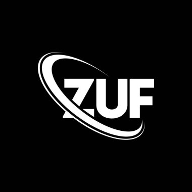 ZUF logosu. ZUF mektubu. ZUF harf logosu tasarımı. Çember ve büyük harfli monogram logosuna bağlı baş harfler ZUF logosu. Teknoloji, iş ve emlak markası için ZUF tipografisi.