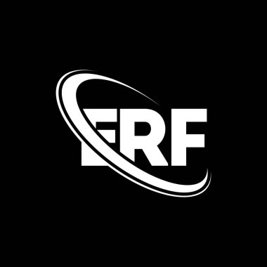 ERF logosu. ERF mektubu. ERF mektup logosu tasarımı. Çember ve büyük harfli monogram logosuna bağlı ERF logosu. Teknoloji, iş ve emlak markası için ERF tipografisi.