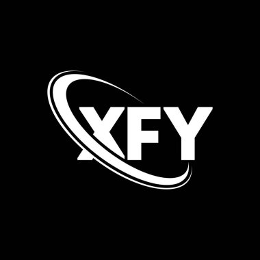 XFY logosu. XFY mektubu. XFY harf logosu tasarımı. Çember ve büyük harfli monogram logosuyla birleştirilmiş XFY logosu. Teknoloji, iş ve emlak markası için XFY tipografisi.