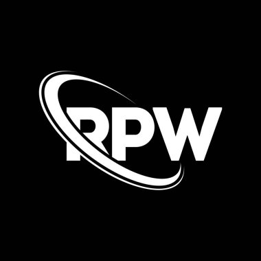 RPW logosu. RPW mektubu. RPW harf logosu tasarımı. Çember ve büyük harfli monogram logosuyla birleştirilmiş RPW logosu. Teknoloji, iş ve emlak markası için RPW tipografisi.