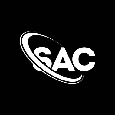 SAC logosu. SAC mektubu. SAC harf logosu tasarımı. Çember ve büyük harfli monogram logosuna bağlı SAC logosu. Teknoloji, iş ve emlak markası için SAC tipografisi.