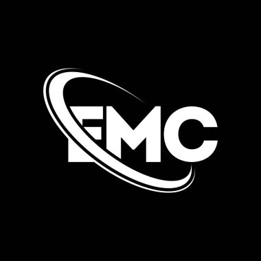 EMC logosu. EMC mektubu. EMC mektup logosu tasarımı. Çember ve büyük harfli monogram logosuyla birleştirilmiş EMC logosu. Teknoloji, iş ve emlak markası için EMC tipografisi.