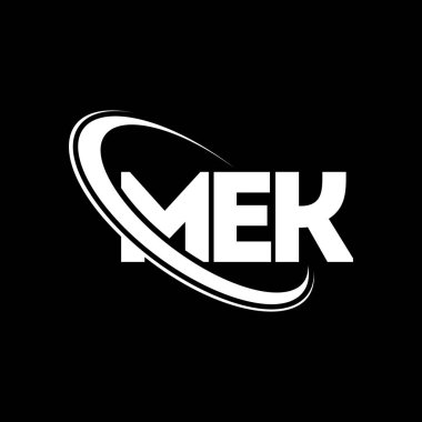 MEK logosu. MEK mektubu. MEK mektup logosu tasarımı. Çember ve büyük harfli monogram logosuna bağlı ilk MEK logosu. Teknoloji, iş ve emlak markası için MEK tipografisi.