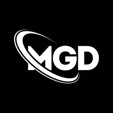 MGD logosu. MGD mektubu. MGD harf logosu tasarımı. Çember ve büyük harfli monogram logosuna bağlı baş harfler. Teknoloji, iş ve emlak markası için MGD tipografisi.