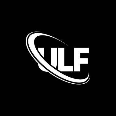 ULF logosu. ULF mektubu. ULF harf logosu tasarımı. Çember ve büyük harfli monogram logosuna bağlı ULF logosu. ULF teknoloji, iş ve emlak markası tipografisi.