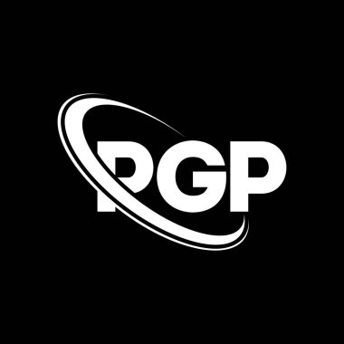 PGP logosu. PGP mektubu. PGP harf logosu tasarımı. Çember ve büyük harfli monogram logosuna bağlı PGP logosu. Teknoloji, iş ve emlak markası için PGP tipografisi.