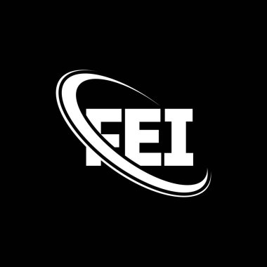 FEI logosu. FEI mektubu. FEI mektup logosu tasarımı. Çember ve büyük harfli monogram logosuna bağlı FEI logosu. Teknoloji, iş ve emlak markası için FEI tipografisi.