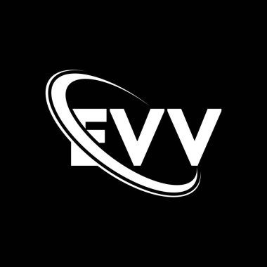 EVV logosu. EVV mektubu. EVV harf logosu tasarımı. Çember ve büyük harfli monogram logosuyla birleştirilmiş EVV logosu. Teknoloji, iş ve emlak markası EVV tipografisi.