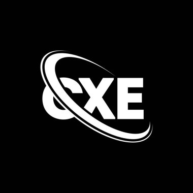 CXE logosu. CXE mektubu. CXE harf logosu tasarımı. Çember ve büyük harfli monogram logosuna bağlı baş harfler. Teknoloji, iş ve emlak markası için CXE tipografisi.