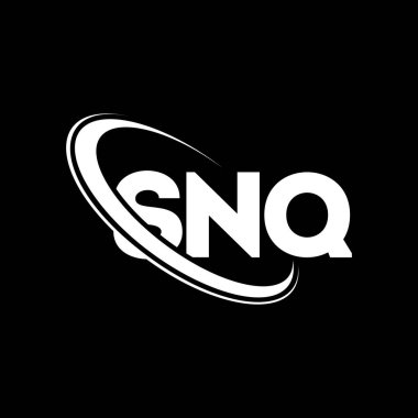 SNQ logosu. SNQ mektubu. SNQ harf logosu tasarımı. Çember ve büyük harfli monogram logosuna bağlı SNQ logosu. Teknoloji, iş ve emlak markası için SNQ tipografisi.
