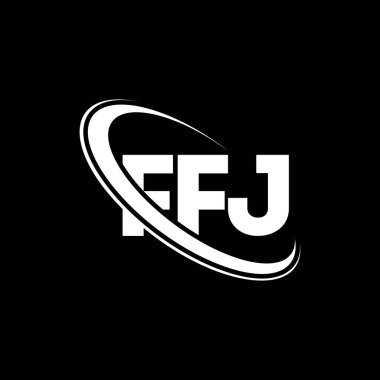 FFJ logosu. FFJ mektubu. FFJ harf logosu tasarımı. Çember ve büyük harfli monogram logosuyla birleştirilmiş FFJ logosu. Teknoloji, iş ve emlak markası için FFJ tipografisi.