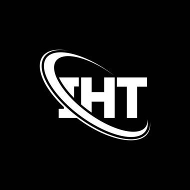 IHT logosu. IHT mektubu. IHT harf logosu tasarımı. Daireye ve büyük harfli monogram logosuna bağlı ilk IHT logosu. Teknoloji, iş ve emlak markası için IHT tipografisi.