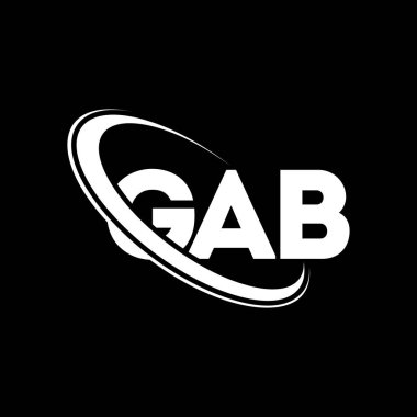 GAB logosu. GAB mektubu. GAB harf logosu tasarımı. Çember ve büyük harfli monogram logosuna bağlı GAB logosu. Teknoloji, iş ve emlak markası için GAB tipografisi.