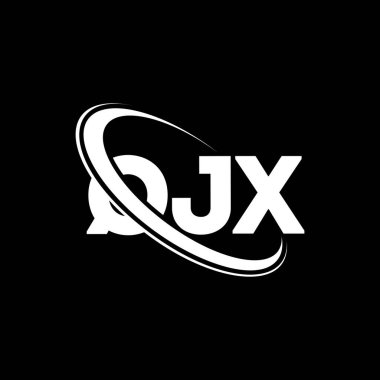 QJX logosu. QJX harfi. QJX harfli logo tasarımı. Çember ve büyük harfli monogram logosuna bağlı baş harfler QJX logosu. QJX teknoloji, iş ve gayrimenkul markası tipografisi.