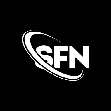 SFN logosu. SFN mektubu. SFN harf logosu tasarımı. Çember ve büyük harfli monogram logosuna bağlı baş harfler SFN logosu. Teknoloji, iş ve emlak markası için SFN tipografisi.