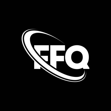 FFQ logosu. FFQ mektubu. FFQ harf logosu tasarımı. Çember ve büyük harfli monogram logosuyla birleştirilmiş FFQ logosu. FFQ teknoloji, iş ve gayrimenkul markası tipografisi.