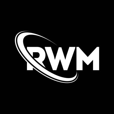 RWM logosu. RWM mektubu. RWM harf logosu tasarımı. Çember ve büyük harfli monogram logosuna bağlı RWM logosu. Teknoloji, iş ve emlak markası için RWM tipografisi.