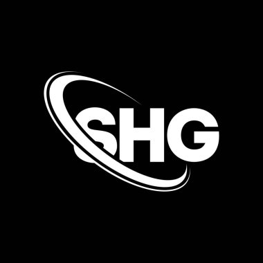 SHG logosu. SHG mektubu. SHG harf logosu tasarımı. Çember ve büyük harfli monogram logosuna bağlı ilk SHG logosu. Teknoloji, iş ve emlak markası için SHG tipografisi.